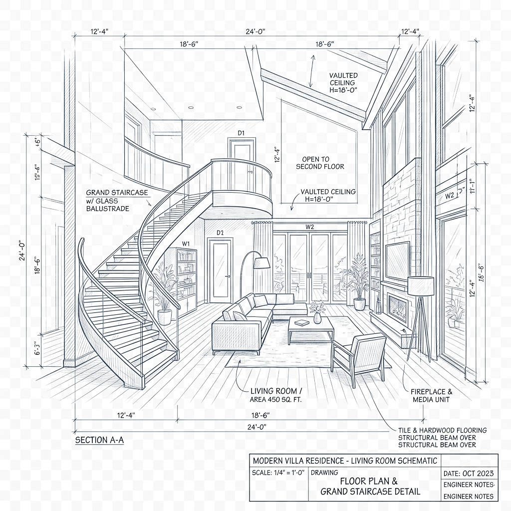 Luxury Residential Villa Interior Layout Blueprint Plan Sketch