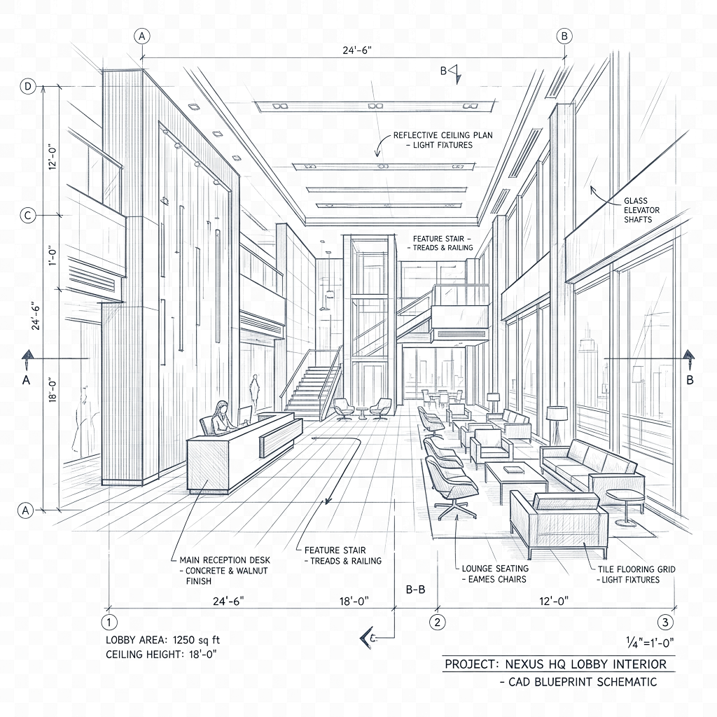IT Company Corporate Office Layout Blueprint Plan Sketch